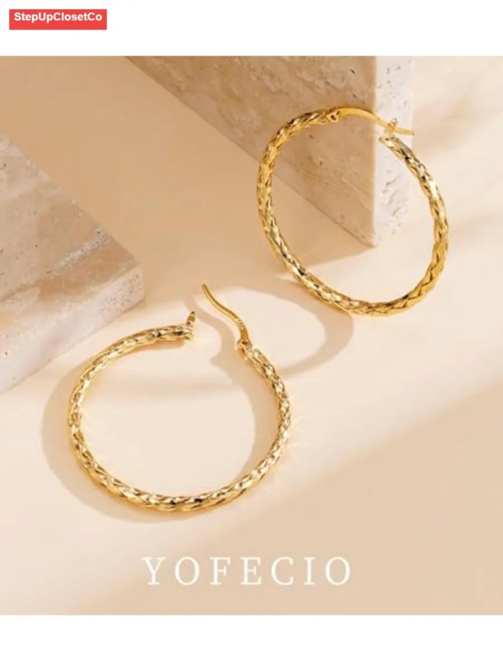 14K Gold Plated Twisted Hoop Earrings for Women Hypoallergenic 925 Sterling